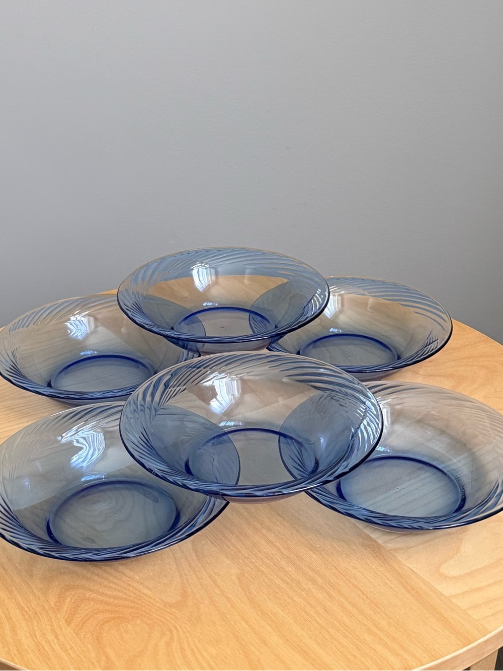 Set of 6 Vintage Cobalt Blue PYREX Festiva Glass Swirl Soup Cereal Bowls c2000s